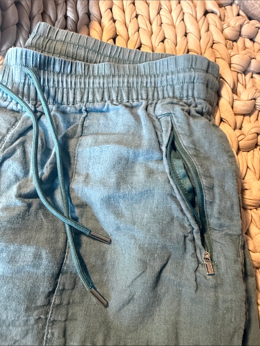 Athleta Retreat Linen Blue High Rise Wide Leg Pants